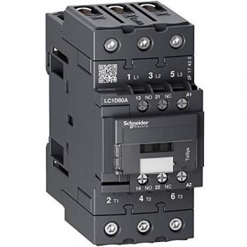 Contactor TeSys D Schneider Electric LC1D80AF7, 3 polos, 1 contacto normalmente abierto (NA) + 1 contacto normalmente cerrado (NC), corriente nominal de 80 A, potencia de 37 kW en AC