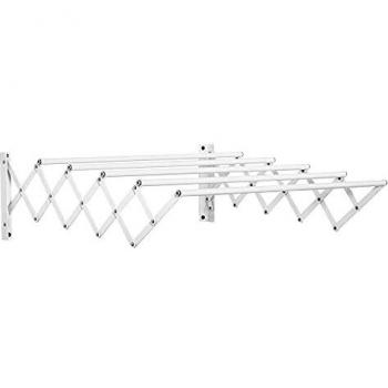 HOMCOM Tendedero de Pared Extensible de 63,5 cm Tendedero de Ropa de Metal con 5 Barras para Interior y Exterior Baño Balcón Carga 10 kg 63,5x60x20 cm Blanco