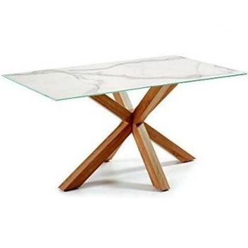 Kave Home - Mesa de Comedor Argo Rectangular 160 x 90 cm de Porcelana Kalos Blanco y Patas de Acero