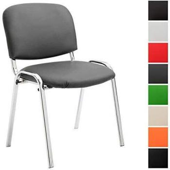 Silla de Conferencia Ken con Tapizado en Similcuero Gris y Estructura Metálica Cromada, Apilable