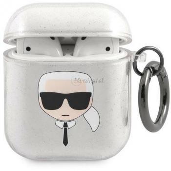 Funda de AirPods Karl Lagerfeld KLA2UKHGS Plata con diseño brillante de cabeza de Karl