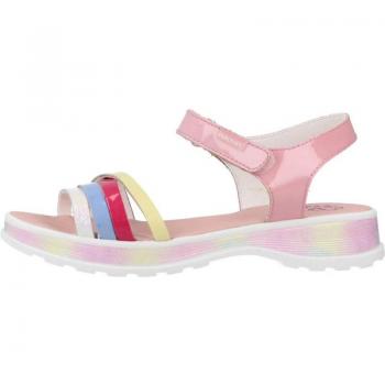 Sandalias abiertas de niña Pablosky modelo 417179p, de piel color rosa, con velcro charol Rocio