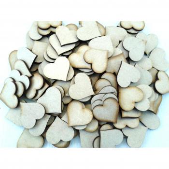 Corte Láser 3 Mm Corazones de madera MDF 3 cm x 3 cm, 100 unidades)
