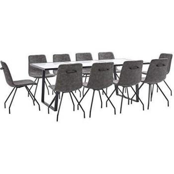 vidaXL Juego de Comedor 11 Piezas de Cuero Sintético Mobiliario Interior Casa Hogar Robusto Duradero Resistente Funcional Práctico Útil Marrón Oscuro