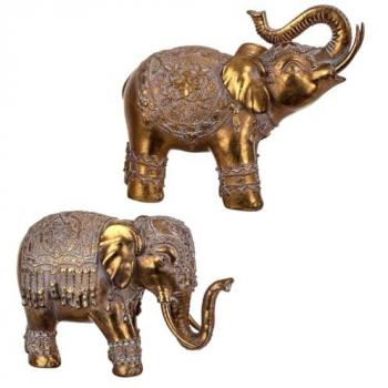 Elefante de la Suerte - Modelo 1, Figura Decorativa Signes Grimalt, Material: Resina, Color: Dorado, Dimensiones: 9x20x17cm