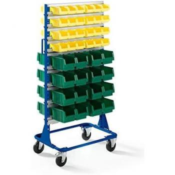 Estantería rodante Kaiserkraft 1588 mm con 80 cajas de almacenamiento visibles, color azul