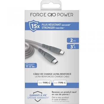 Cable USB-C a USB-C ultra resistente 2m 3A gris - 100% plástico reciclado