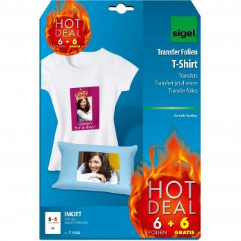 SIGEL T1156 Hot Deal InkJet-Transfer para camisetas colores claros, A4, 197 µm, 6+6 hojas