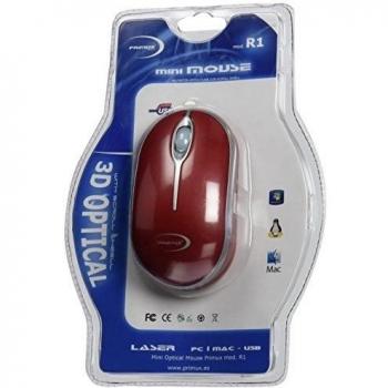 Primux PT1312R1R - Mini ratón óptico USB 2.0 con rueda de desplazamiento, distribución cable integrado, color rojo