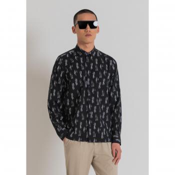 Regular Fit Barcelona Cotton Blend Shirt - Black Long Sleeve Casual Shirt for Men (Size XL)