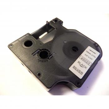 vhbw Cinta de escritura compatible con Dymo LabelManager 300, 350, 350D, 360D, 400, 420P, 450, 450D, 500 impresora etiquetas 12 mm negro a plata