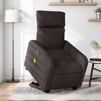 Sillón masaje eléctrico reclinable elevable de tela marrón oscuro Vidaxl 422362