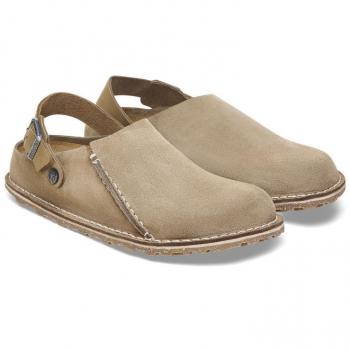 Lutry Premium Beige Suede Clogs - Unisex Birkenstock Sandals, Size 3 US