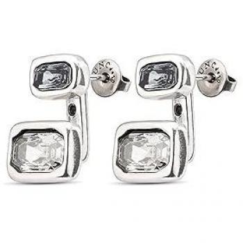 Pendientes UNO de 50 bañados en plata de ley con multiposición y cristales gris pequeño y blanco grande
