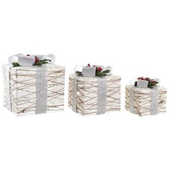Juego de Cajas Decorativas DKD Home Decor LED Blanco Plateado 25 x 25 x 28 cm (3 Piezas)