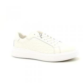 Calvin Klein White Low Top Lace-Up Sneakers with Logo Pattern, Size 12 US (45 EU)