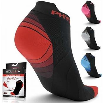 Physix Gear Sport Compression Running Socks for Men & Women - Best Athletic Low Cut Socks with No Show Ankle Design - Premium Quality Stitching - Boost Stamina Circulation & Recovery