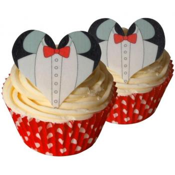 12 Tuxedo Heart Edible Cake Decorations