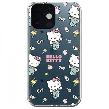 Funda Silicona Flexible Transparente Kawaii Hello Kitty con Stickers para iPhone 13 Mini