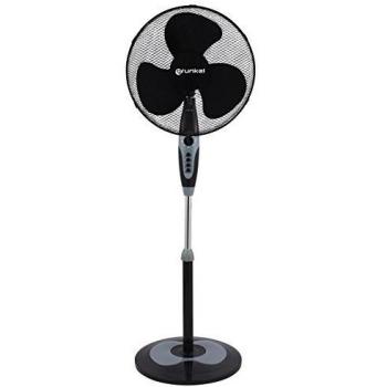 Grunkel - FAN-N16ECOTIMER - Ventilador de pie de 16 con 3 velocidades y altura regulable. Base redonda de 40cm de diámetro y 3 aspas semitransparentes - 50W - Negro