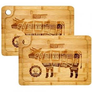 Juego de 2 Tablas de Cortar de Bambú 33x23 cm con Ranura para Jugo, Grosor 20 mm - Antideslizante