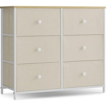 Cómoda de estilo industrial con 6 cajones de tela, armario de almacenamiento con marco de acero y tapa de madera, ideal para dormitorio y pasillo, disponible en varios colores, dimensiones 30x80x71 cm