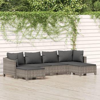 6-Piece Grey Poly Rattan Garden Lounge Set with Cushions