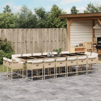 17 Piece Beige Poly Rattan Garden Dining Set with Cushions