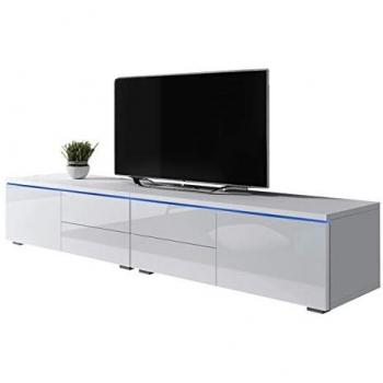 Mueble TV Nashville 129 LED Blanco Brillante 200x35x45cm con 2 Puertas y 4 Cajones