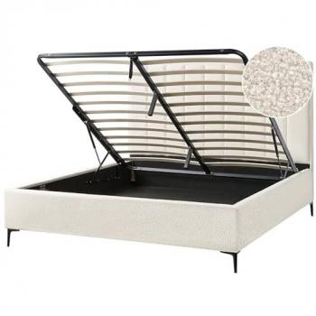 Cama Matrimonial con Almacenaje de Bouclé Blanco Crema 180 x 200 cm Sezanne