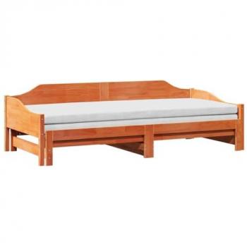 Sofá cama nido de madera maciza de pino en color marrón cera, dimensiones 80x200 cm, ideal como cama de invitados, cama de pijamas o diván