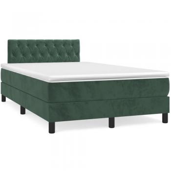 Cama Box Spring con Colchón de Terciopelo Verde Oscuro 120x190 cm