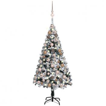 Árbol de Navidad artificial con luces LEDs y bolas verde 120 cm