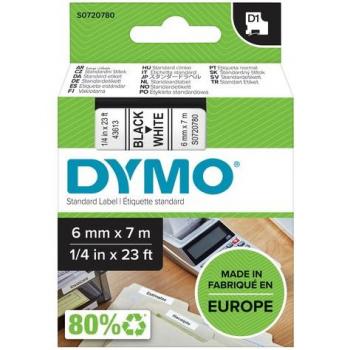 Cinta Dymo D1 6mm Blanco-Negro para Rotuladoras LabelManager - Pack de 5 Unidades