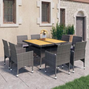 Juego de muebles de comedor de jardín 9 piezas Polyrattan Acacia gris