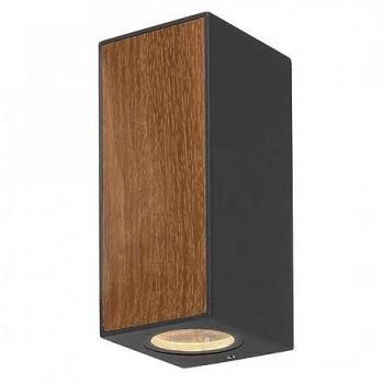 Aplique de pared exterior Beret 2 luces GU10 madera y gris oscuro IP65