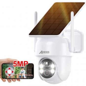 Cámara de Seguridad Inalámbrica Exterior ANRAN 5MP con Panel Solar Integrado, Visión Nocturna a Color, Detección Humana y Sirena