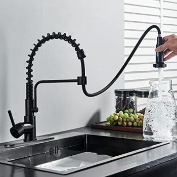 Saeuwtowy Grifo Cocina Extraíble Profesional Grifo Negro Extensible Para Cocina Grifo de Cocina 3 Vias Mezclador Agua Fría/Agua Caliente en Latón y Acabado de Pintura Negra