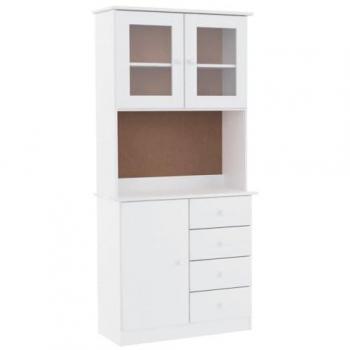 Aparador Alto ALTA Madera Maciza de Pino Blanco 77x35x165 cm - Mueble de Almacenaje Moderno con Puertas y Cajón