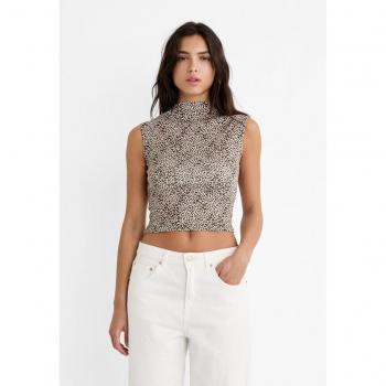 Beige Cropped Leopard Print Top - Stradivarius L