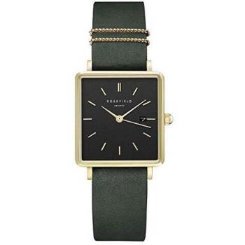 Rosefield Women's Watch The Boxy Gold Square Case - Black Dial & Forest Green Strap QBFGG-Q031