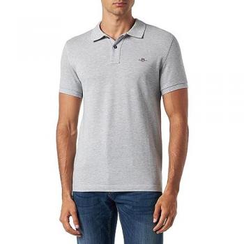 Polo GANT Hombre Slim Fit Manga Corta Pique con Logo Shield en Color Gris Melange