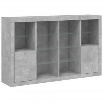 Aparador con luz LED 3 piezas madera de ingeniería gris hormigón vidaXL