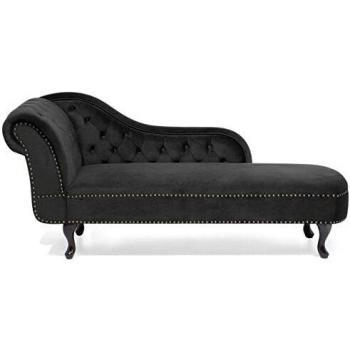 Méridienne Chesterfield de Terciopelo Negro con Botones Versión Izquierda Nimes