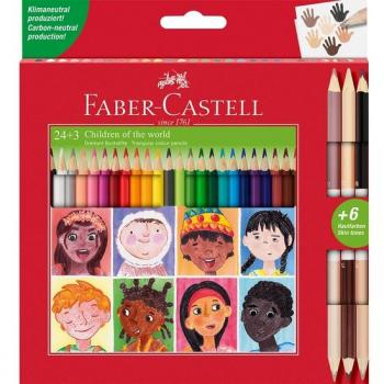 Estuche 24 Lápices de Colores + 3 Lápices Bicolor con 6 Tonos de Piel - Faber Castell