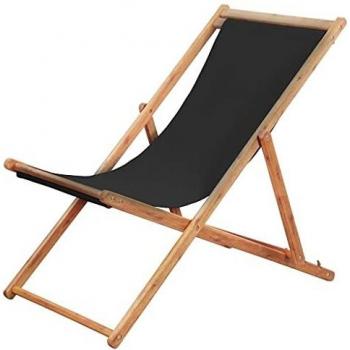 Gray Folding Beach Chair with Wooden Frame and Fabric