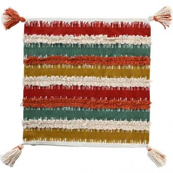 Funda Cojín Algodón Rayas Multicolor con Flecos - Decoración Moderna