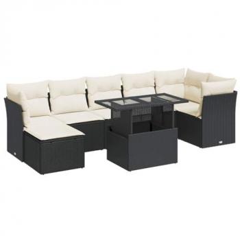 8-Piece Black Poly Rattan Garden Sofa Set with Cushions