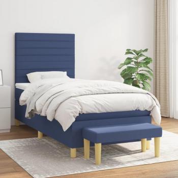 Cama box spring con colchón de muelles azul 90x200 cm en tela