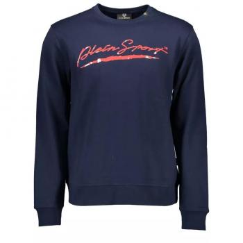 Plein Sport Men's Blue Long Sleeve Crewneck Sweatshirt with Print Logo - Size M